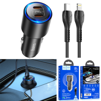 Power Car Charger PD40W hoco NZ3 set TypeC to iPhone - ឆ្នាំសាកក្នុឡាន ហូកូ NZ3 40W រុនសាក 2PD ខ្សែPD