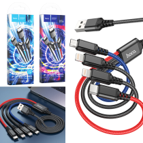 Cable Charger 4in1 hoco X76(Micro+2iPhone+Type-C) - ខ្សែសាកក្រណាត់ ហូកូ X76 4in1 ថាយស៊ី+ម៉ាយក្រូ+2អាយហ្វូន