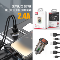 Power Car Charger XO CC49 transparent 2.4A set Micro - ឆ្នាំងសាកក្នុងឡាន អ៊ិចអូ XO CC49 2.4A ថ្លា ឈុត Micro